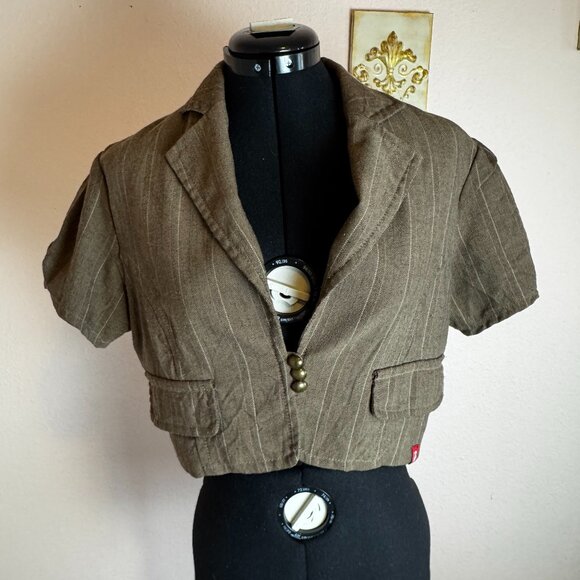 Vintage EDC by Esprit Brown Stripe Crop Short Sleeve Jacket Medium - Picture 1 of 7